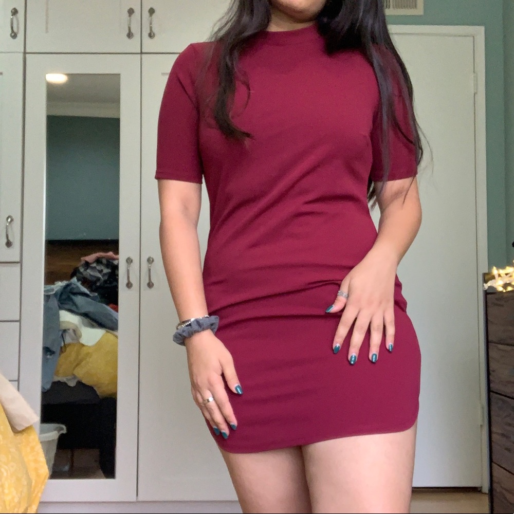 Maroon high neck bodycon
